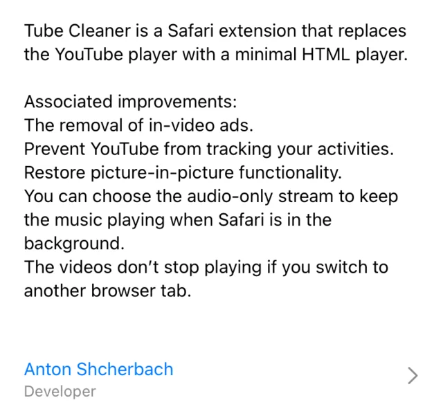 The copycat app’s App Store description, copied word for word from Vinegar’s announcement post.