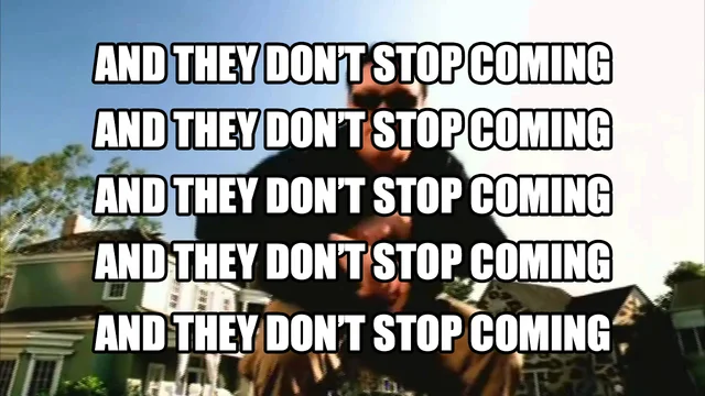 A third frame from the “All Star” music video with the same repeated lyric.